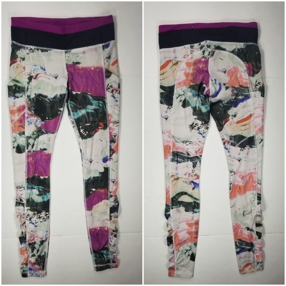 Lululemon Sz 6 Leggings Ruched Side Pockets Floral Full Length